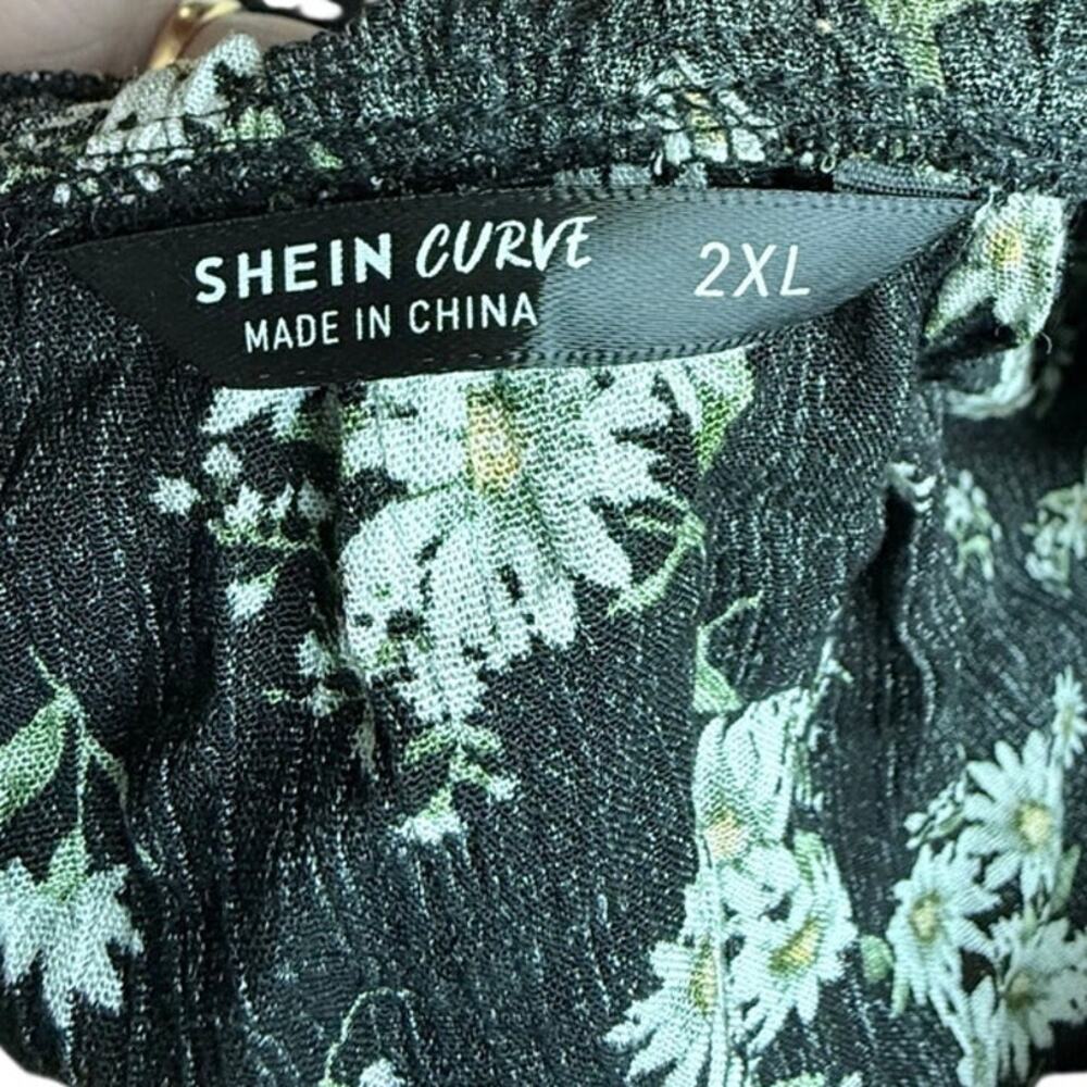 Womens Plus Size Blouse Tassel Tie Neck Lanter Sleeve Daisy print Size 2XL - Picture 6 of 14